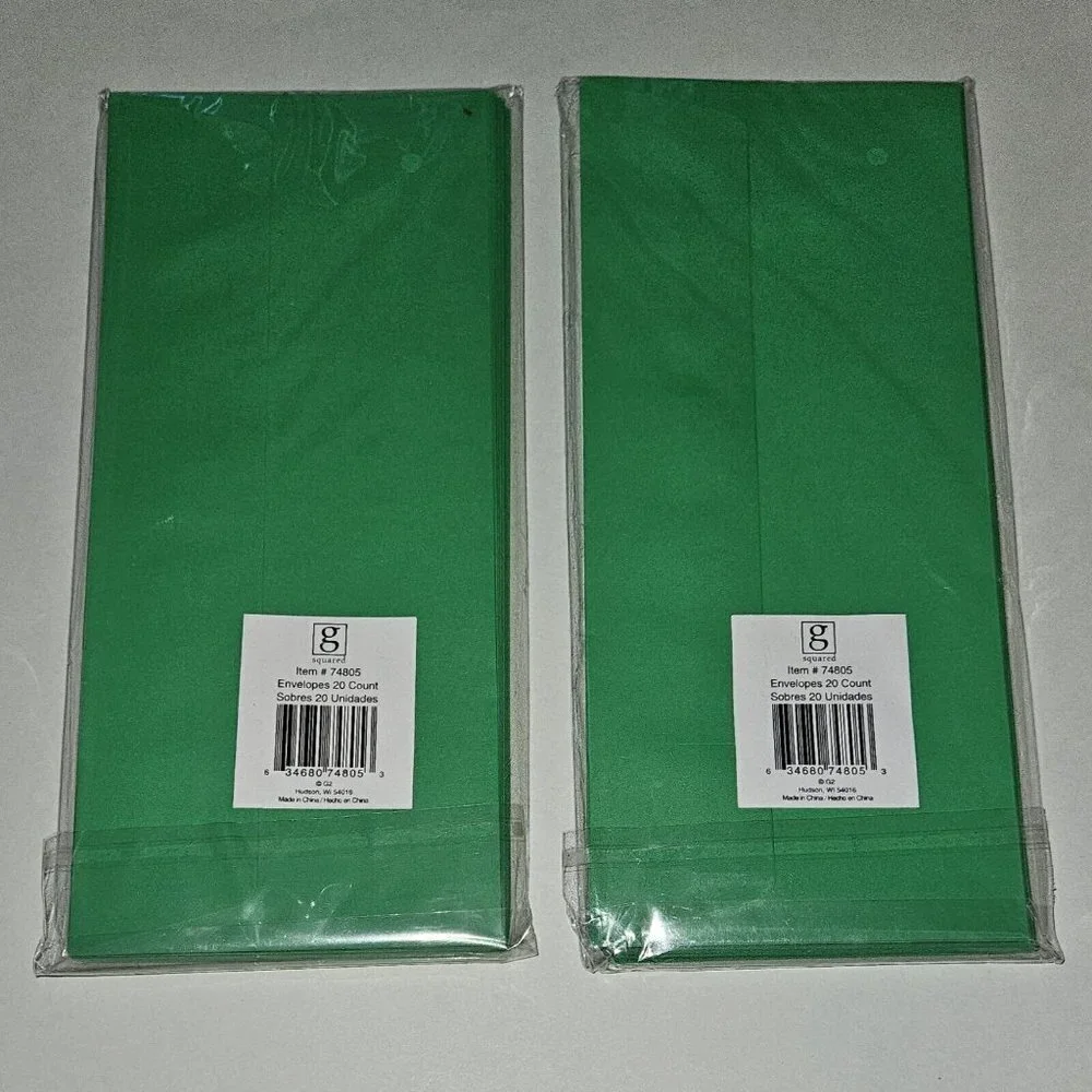 NEW 2 Packs Solid Green Envelopes Christmas Holiday Card Letter G Squared 20/pk